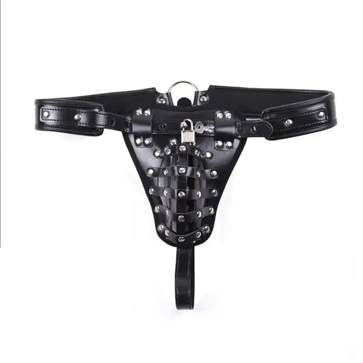 Leather Men's Chastity Belt with Cock Cage, Adult Toy - Lootquake