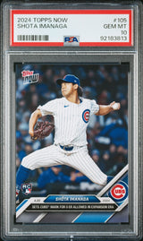 Tarjeta de béisbol Shota Imanaga #105 Rookie RC de Topps Now, calificada en 2024, PSA 10 Gem Mint