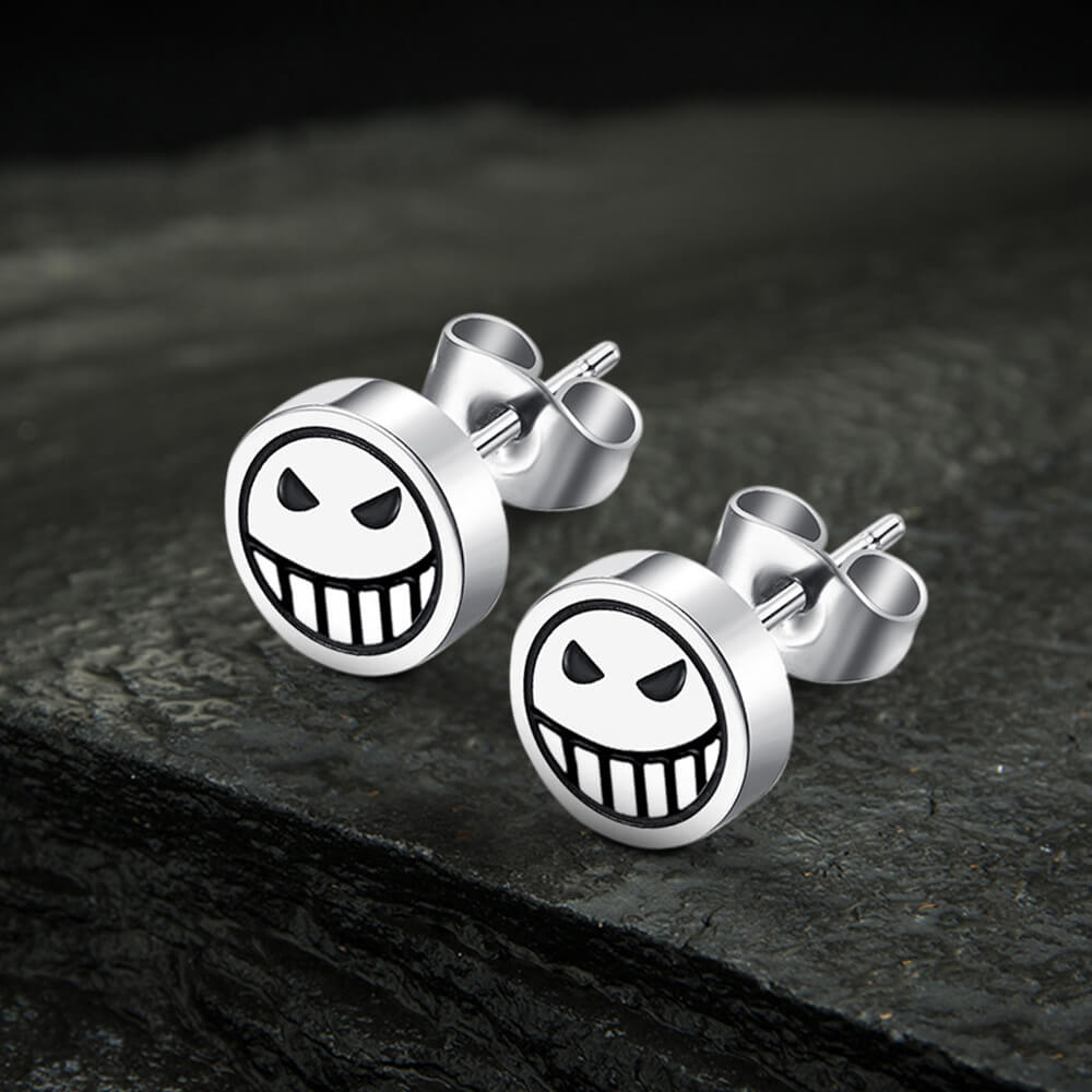 Pendientes de acero inoxidable con cara sonriente triste