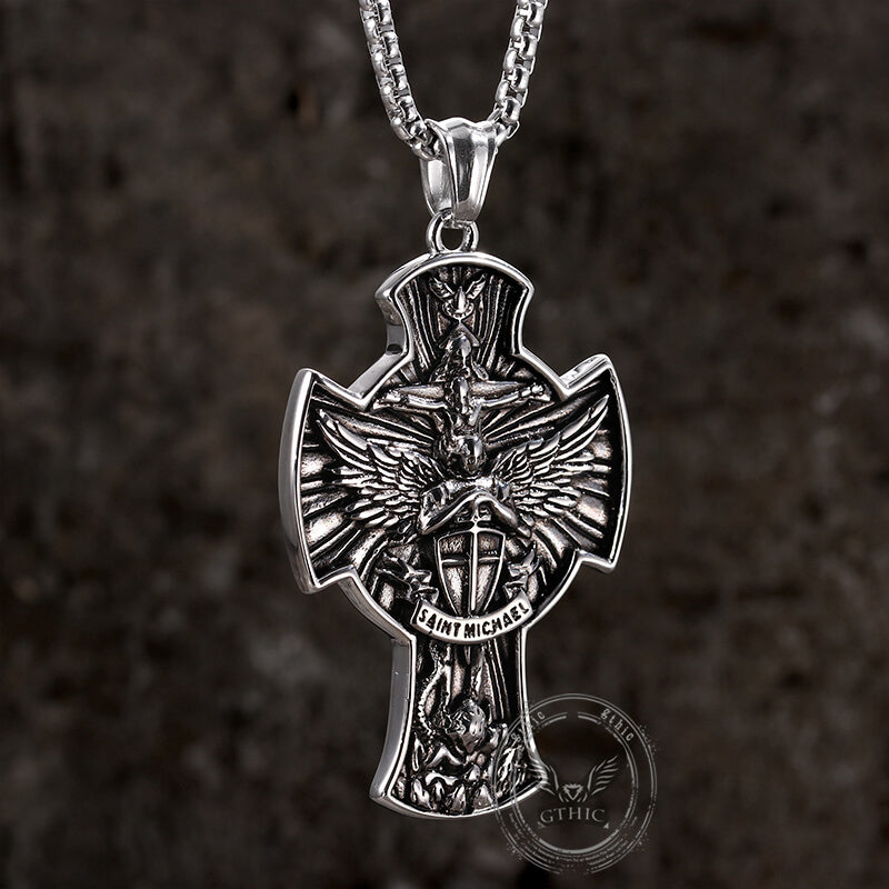 Saint Michael Sword Stainless Steel Cross Pendant