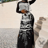 Scary Skeleton Print Polyester Maxi Dress