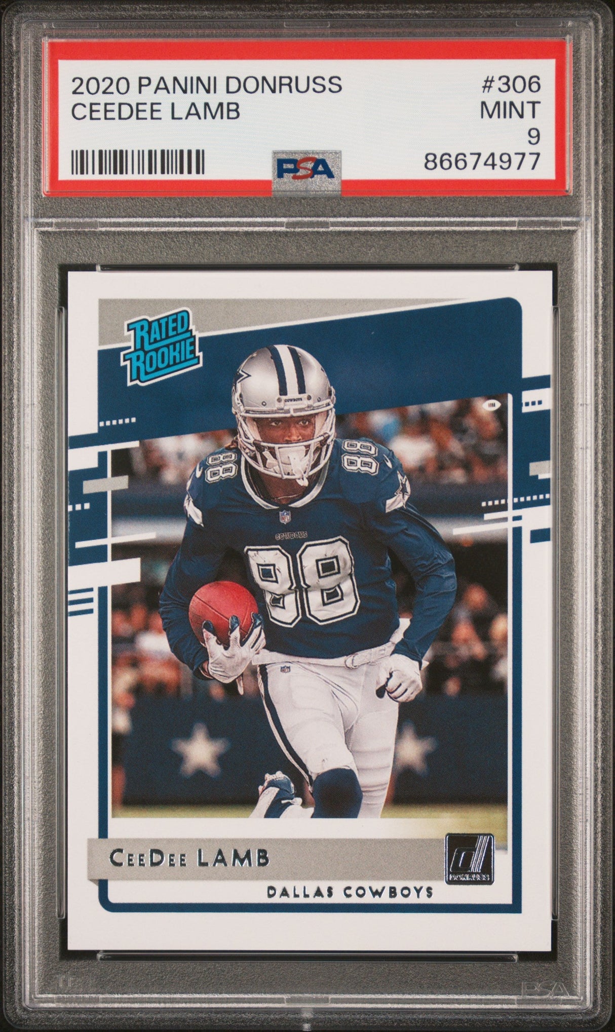 Tarjeta de fútbol Panini Donruss CeeDee Lamb n.° 306 Rookie RC, clasificada en 2020, PSA 9 Mint