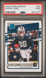 Tarjeta de fútbol Panini Donruss CeeDee Lamb n.° 306 Rookie RC, clasificada en 2020, PSA 9 Mint