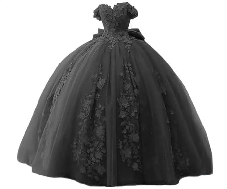TRHTX Off Shoulder Quinceanera Dresses Ball Gown Lace Beaded Black Prom Dresses 2023 Tulle Sweet 15 16 Dresses for Women 2 - Lootquake