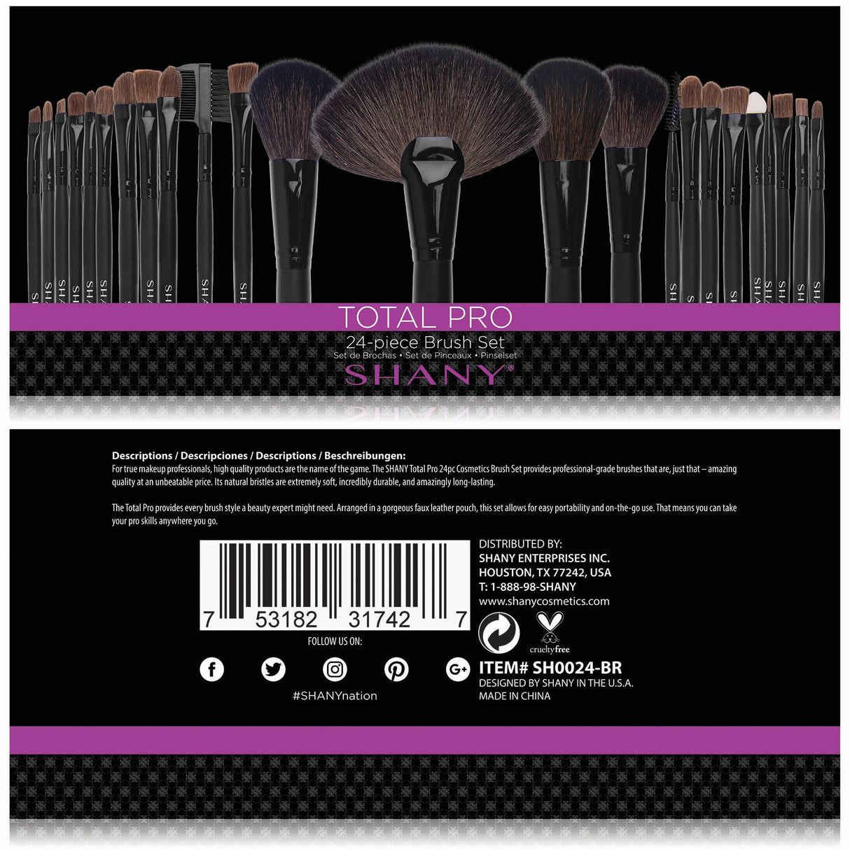 Studio Quality Total Pro Cosmetic Brush Set with Leather Pouch, 24 Count