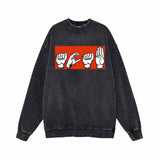 Sign Language Graphic Vintage Washed Sweatshirt