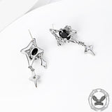 Silver 4 Pointed Star Alloy Drop Earrings