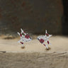 Silver Bat Red Zircon Elf Ear Cuffs