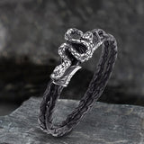 Silver Snake Stainless Steel Leather Bracelet