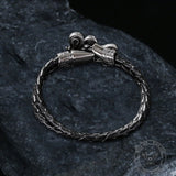 Silver Snake Stainless Steel Leather Bracelet