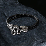 Silver Snake Stainless Steel Leather Bracelet