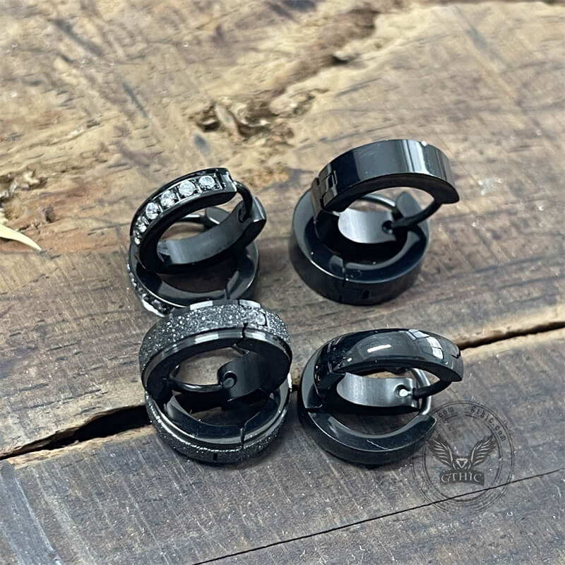 Simple Black Stainless Steel Huggie Earrings