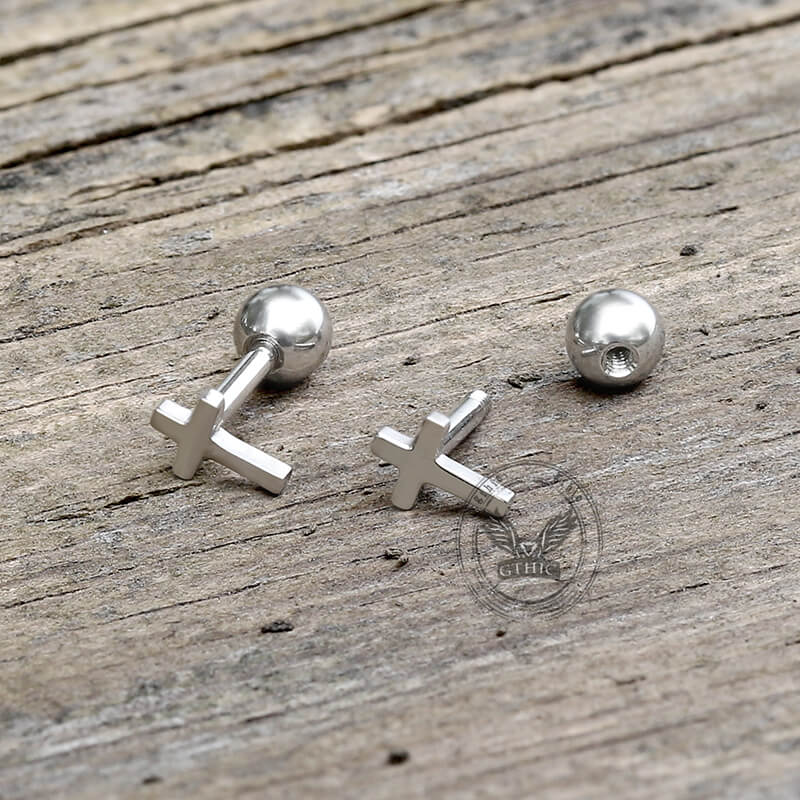 Simple Cross Sterling Silver Screw Back Earrings
