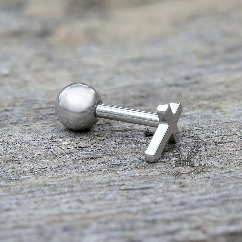 Simple Cross Sterling Silver Screw Back Earrings