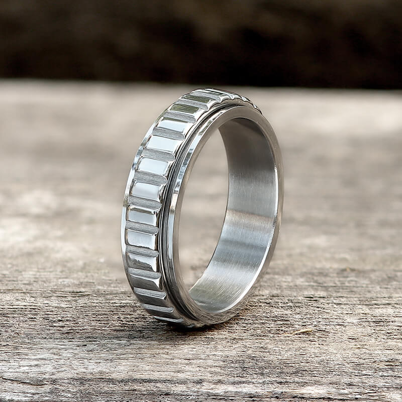 Simple Gear Stainless Steel Spinner Ring