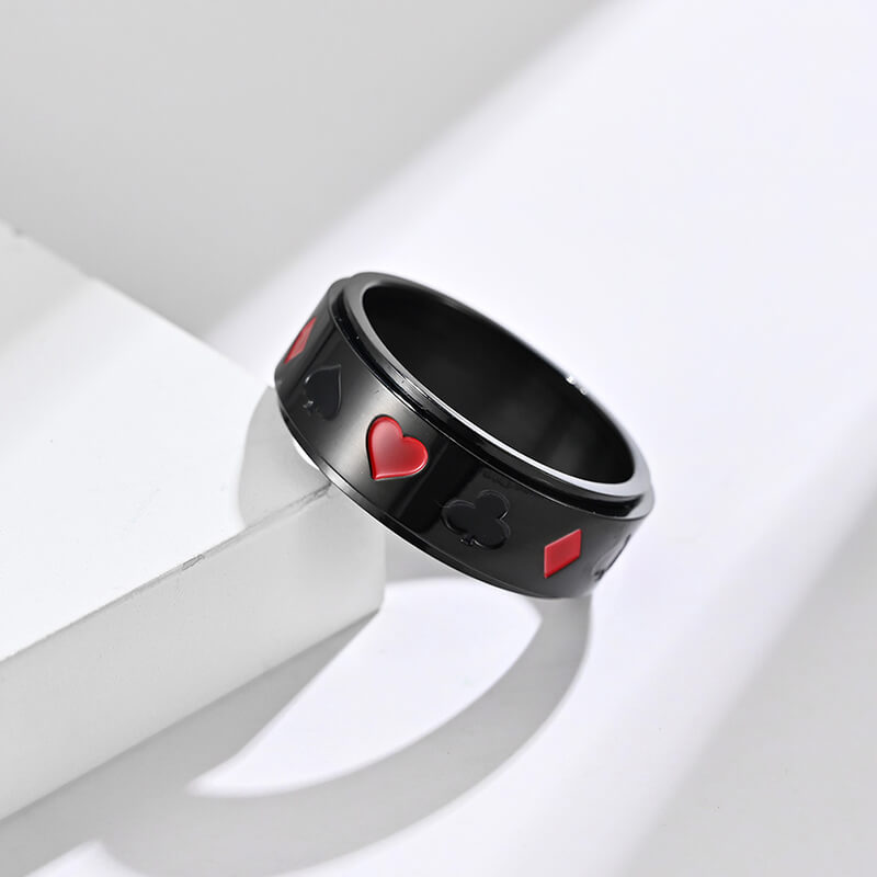 Simple Playing Card Pattern Stainless Steel Spinner Ring