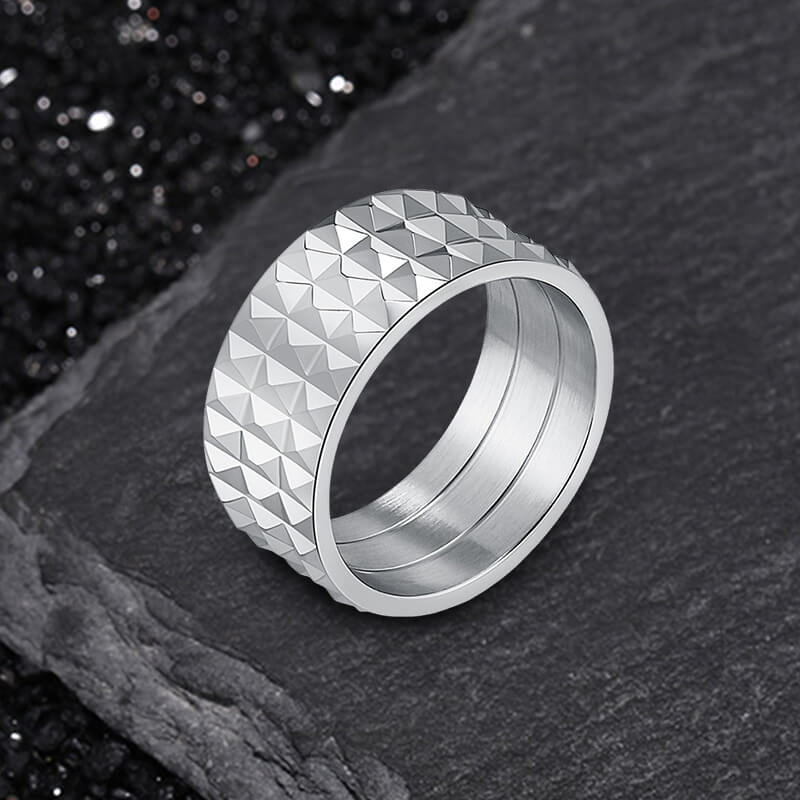 Simple Rhombus Pattern Stainless Steel Band Ring
