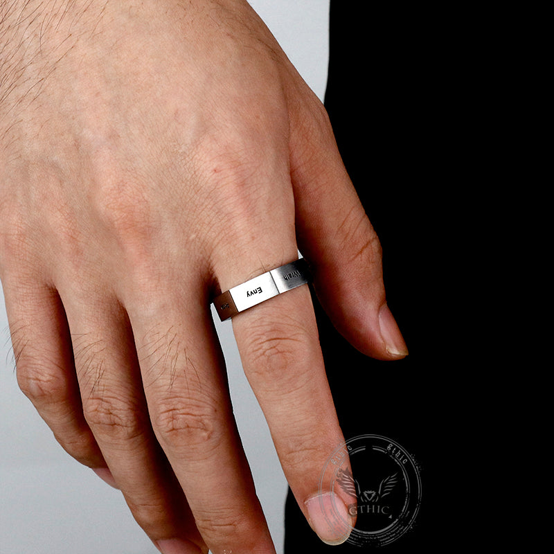 Anillo sencillo de acero inoxidable con siete pecados y siete virtudes