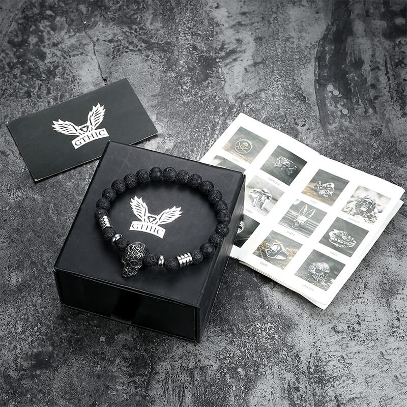 Simple Skull Volcanic Rock Stainless Steel Bracelet