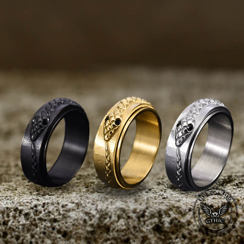 Anillo giratorio de acero inoxidable con diseño de serpiente entrelazada