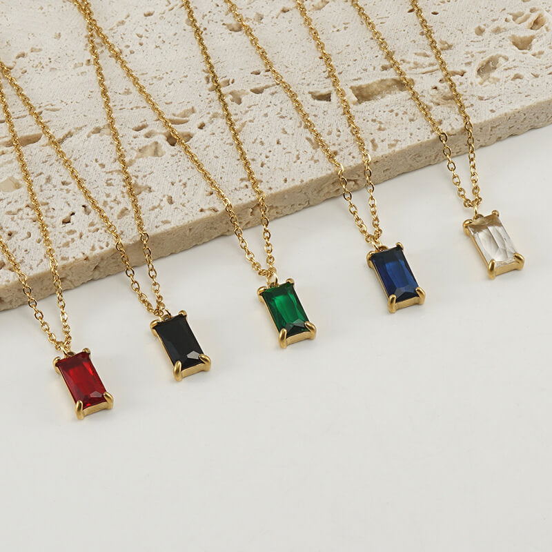 Simple Square Zircon Stainless Steel Necklace