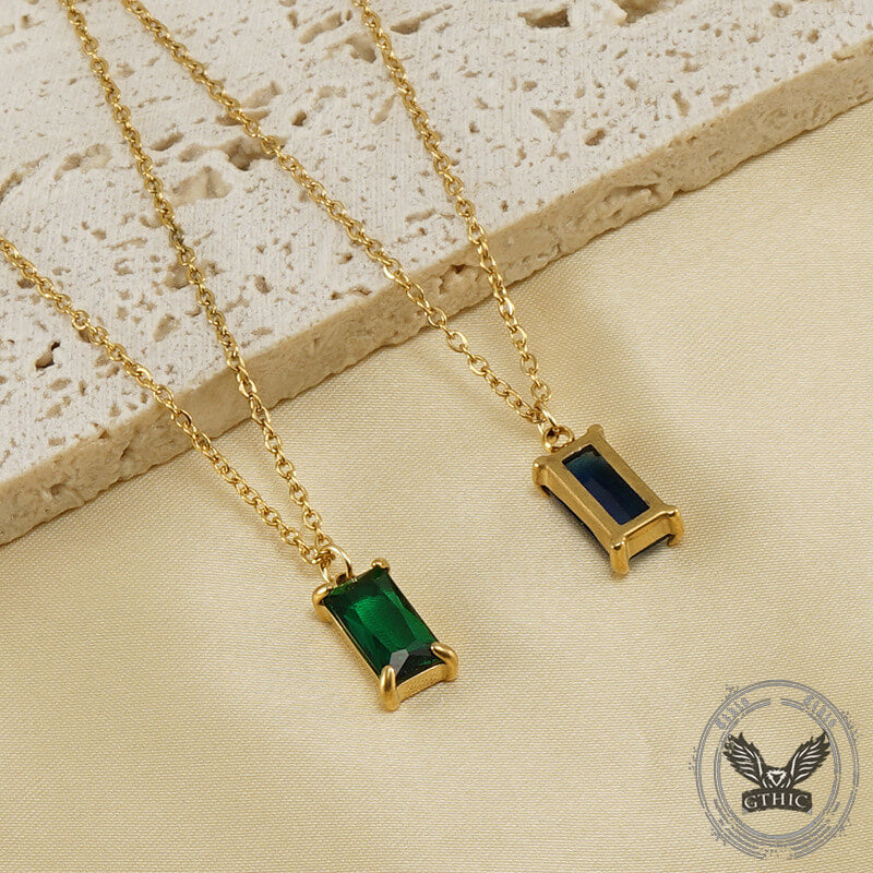 Simple Square Zircon Stainless Steel Necklace