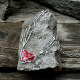 Skeleton Hands Red Heart Alloy Choker Necklace