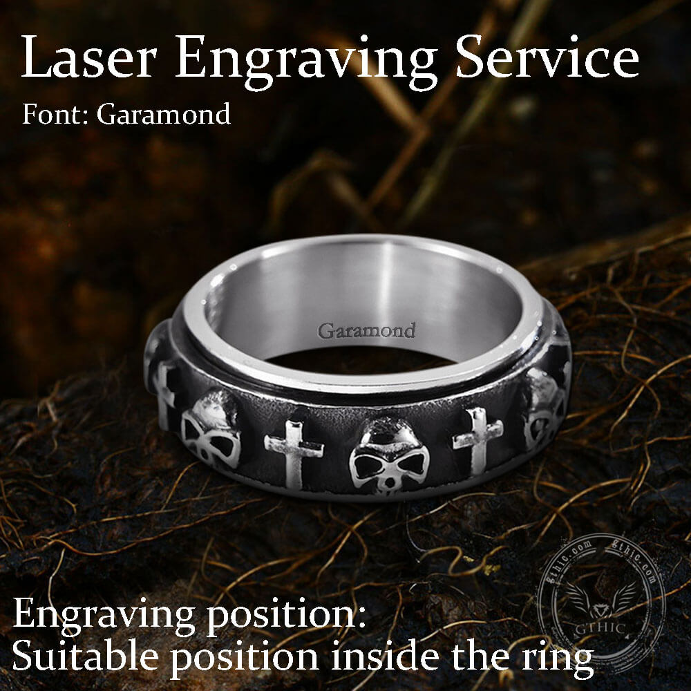 Anillo giratorio de acero inoxidable con cruz de calavera