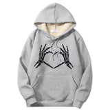 Skull Hand Love Heart Warm Fleece Sherpa Lined Hoodie