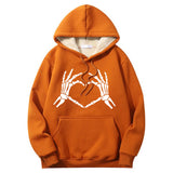 Skull Hand Love Heart Warm Fleece Sherpa Lined Hoodie