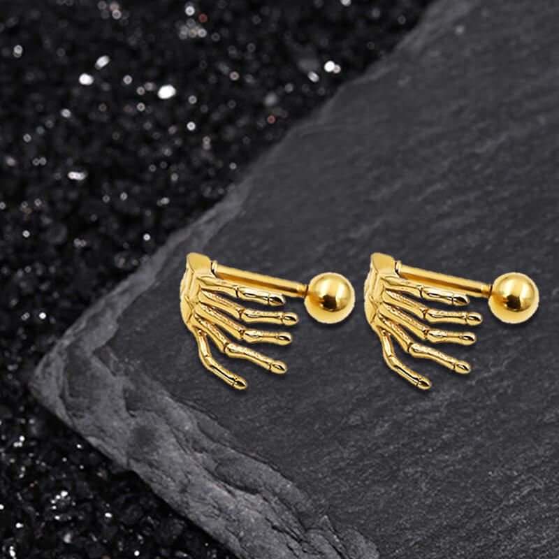Skull Hand Stainless Steel Piercing Earrings
