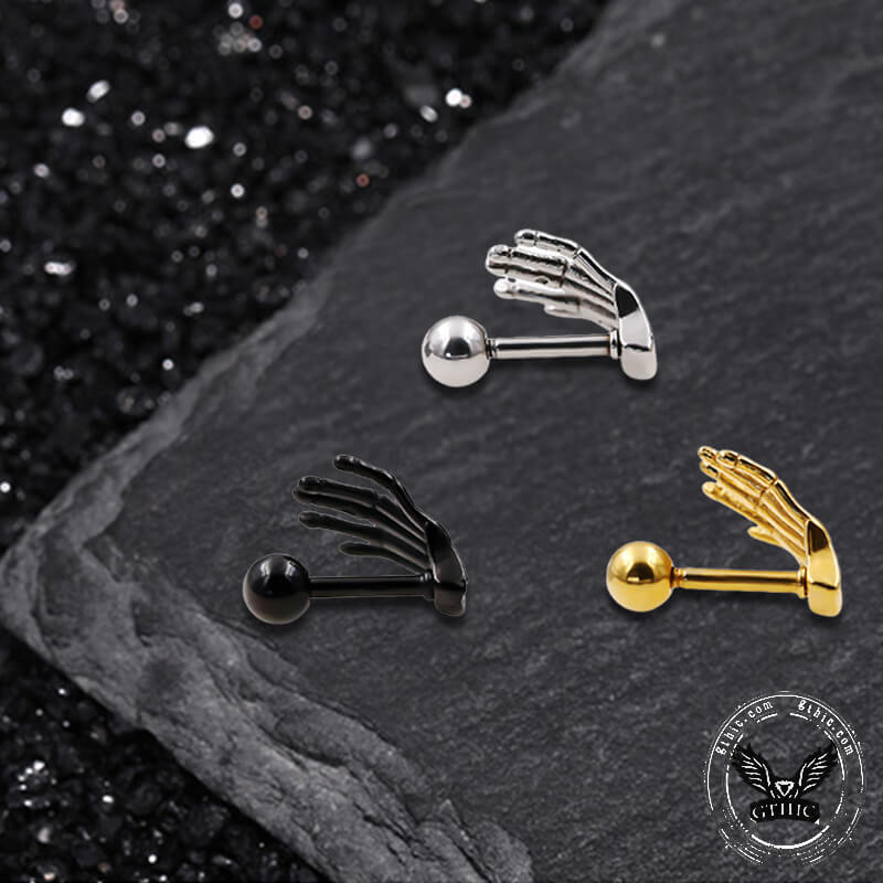 Skull Hand Stainless Steel Piercing Earrings