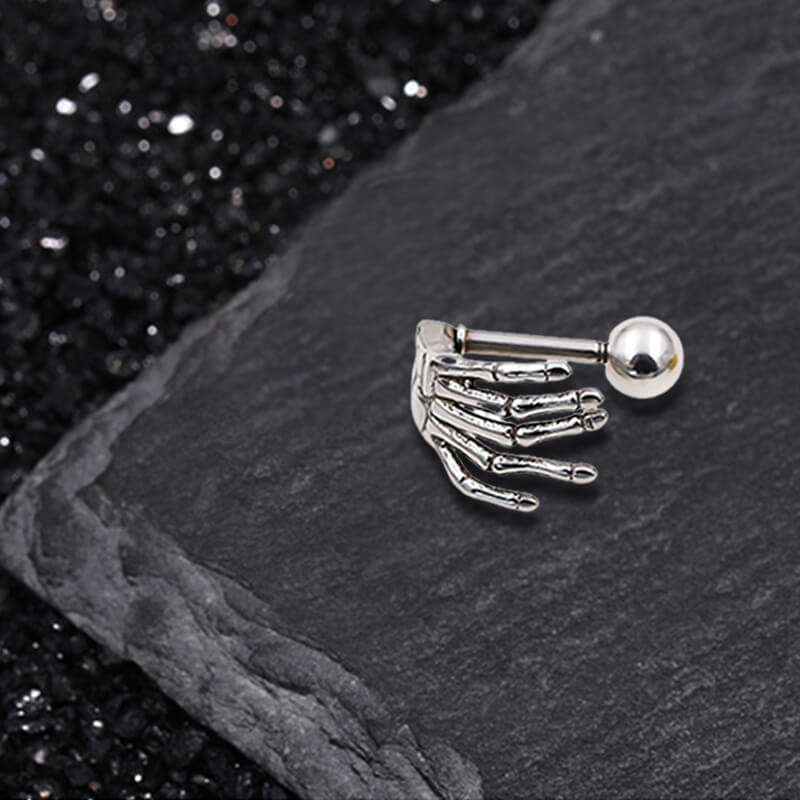 Skull Hand Stainless Steel Piercing Earrings