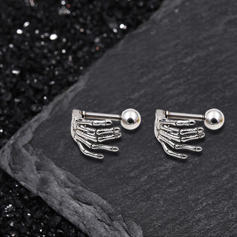 Skull Hand Stainless Steel Piercing Earrings