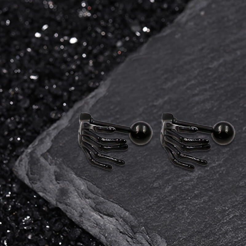 Skull Hand Stainless Steel Piercing Earrings