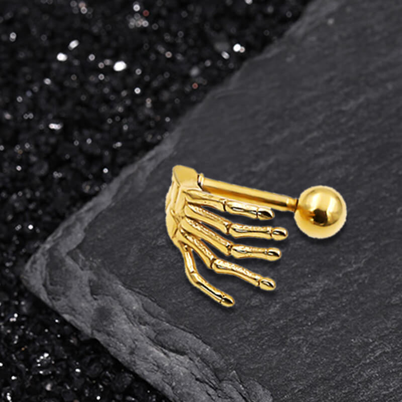 Skull Hand Stainless Steel Piercing Earrings