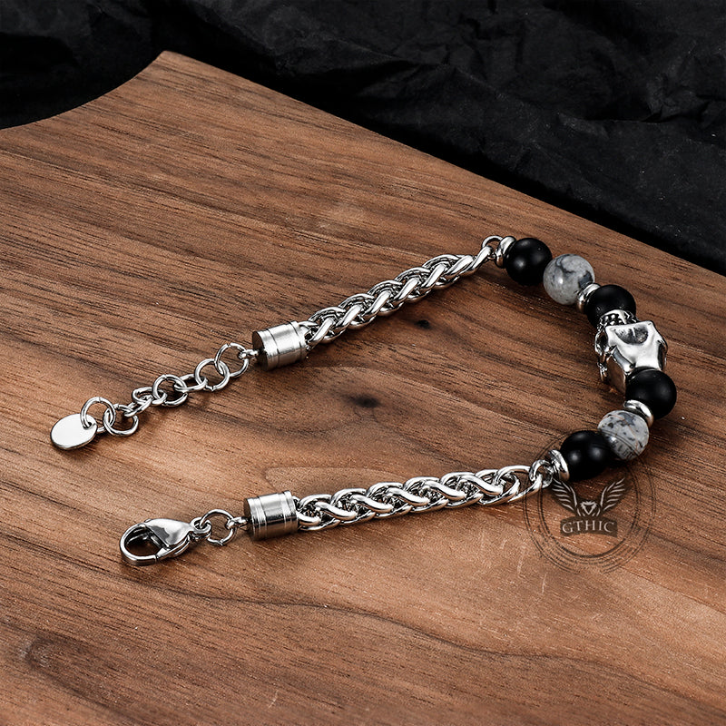 Pulsera de acero inoxidable con piedra de mapa de cornalina y cabeza de calavera