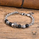 Skull Head Carnelian Map Stone Stainless Steel Bracelet