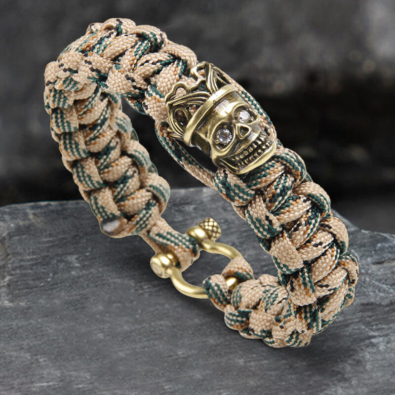 Pulsera de paracord de aleación con corona de calavera y rey