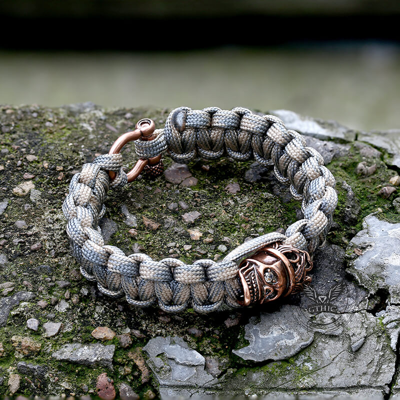 Pulsera de paracord de aleación con corona de calavera y rey