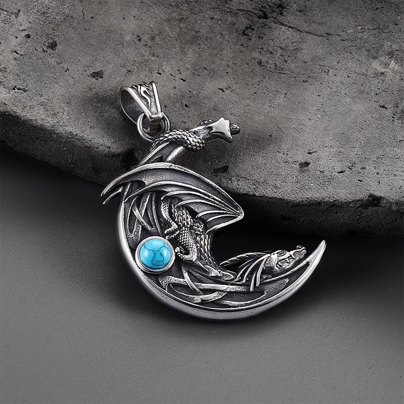 Sleeping Dragon Moon Stainless Steel Pendant