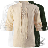 Solid Color Stand Collar Lace Up Long Sleeve Shirt