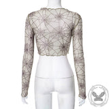 Spider Web Printed See Through Crop Top