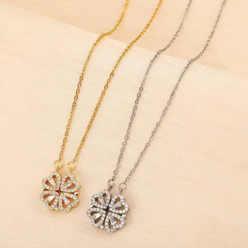 Rose Gift Box with Four-Leaf Grass and Heart Necklaces - Lootquake
