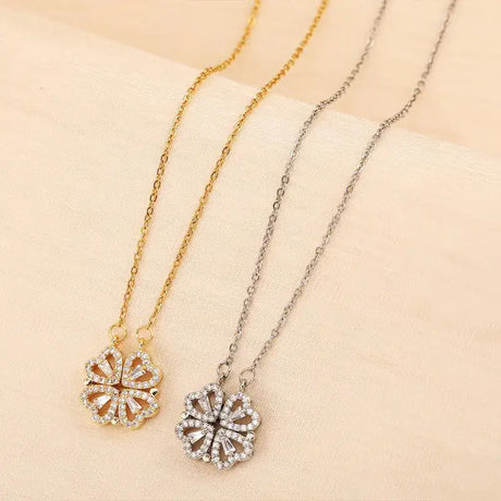 Rose Gift Box with Four-Leaf Grass and Heart Necklaces - Lootquake