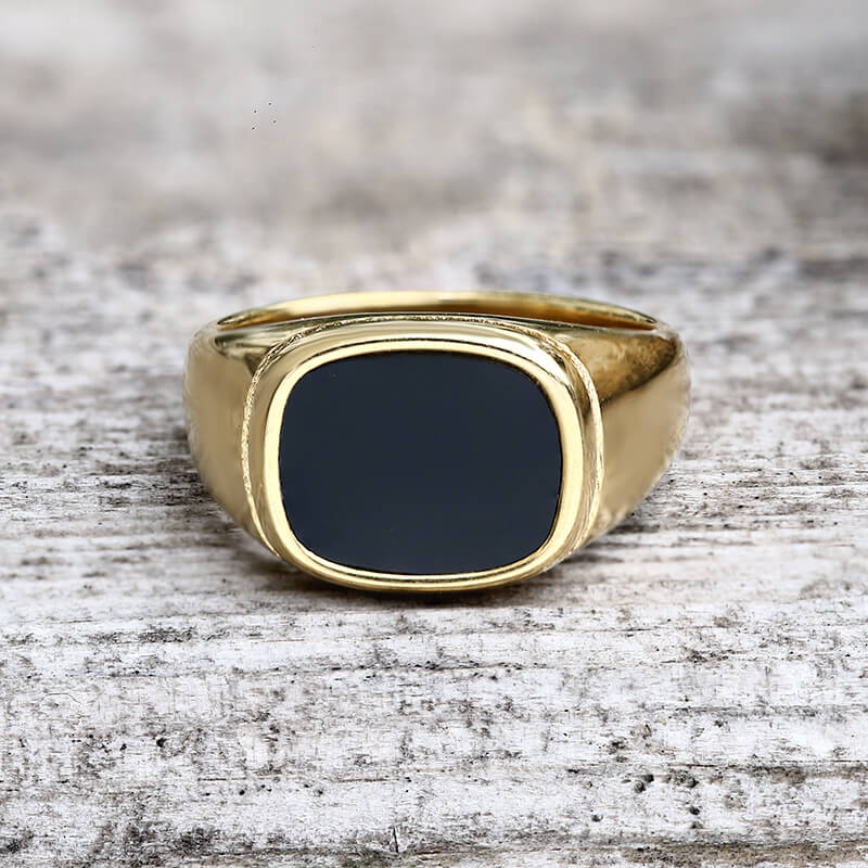 Anillo minimalista de acero inoxidable con concha cuadrada