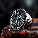 St Christopher Protect Us Stainless Steel Ring