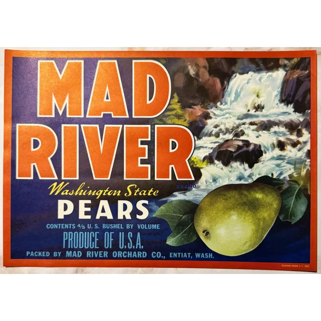 Stunning 1950s Mad River Pears Label Brings Waterfall Magic