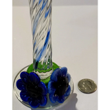 Stunning Blue Art Glass Candlesticks with Twisted Stems and Flowers