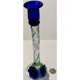 Stunning Blue Art Glass Candlesticks with Twisted Stems and Flowers